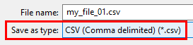 Screenshot of saving file as csv